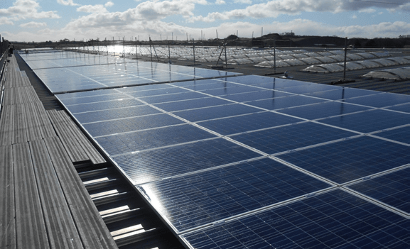 Solar panels on the roof of the eakin factory